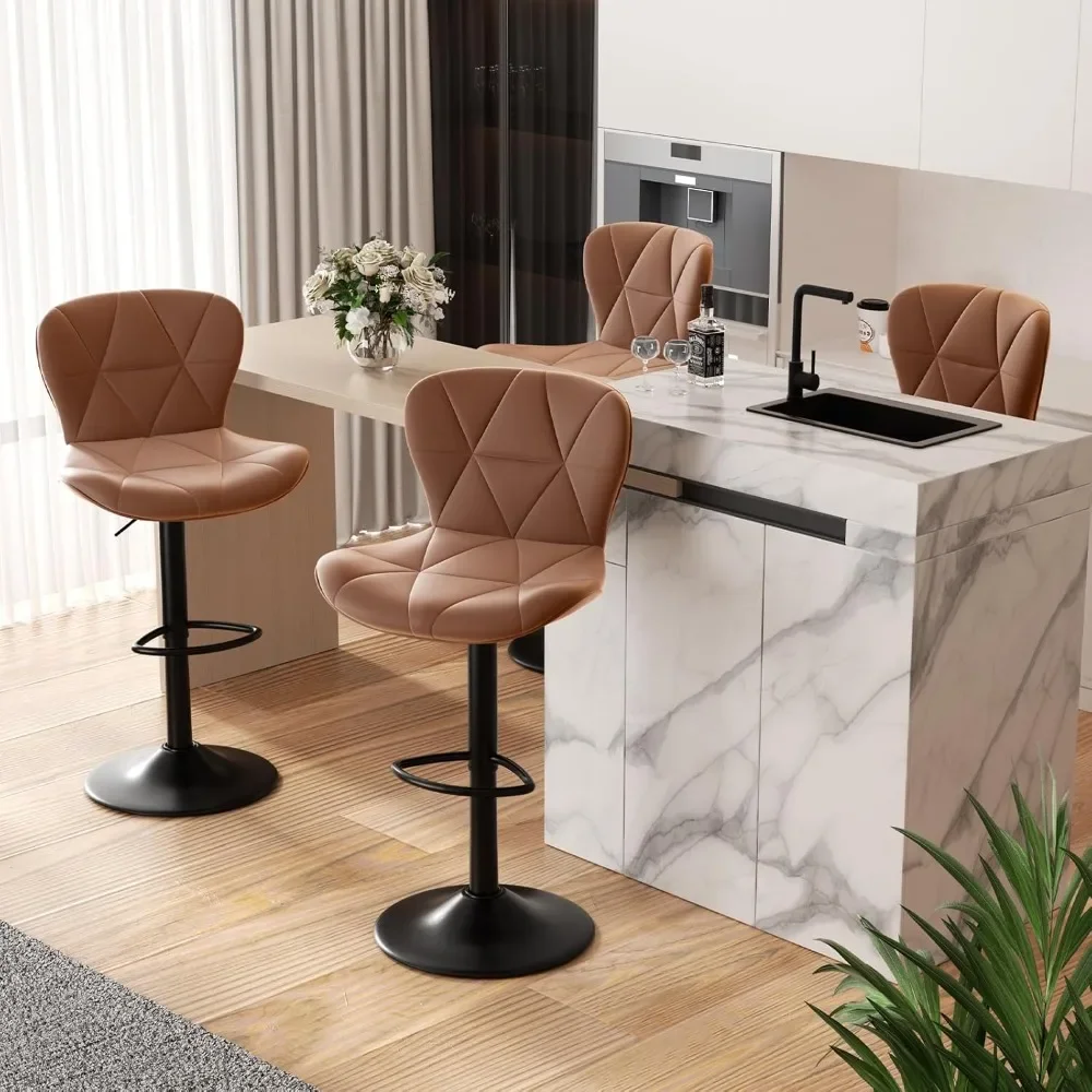 

Modern Bar Stool Set of 4, Faux Leather Upholstered Swivel Bar Stools, Adjustable Counter Height Barstools with Back for Kitchen