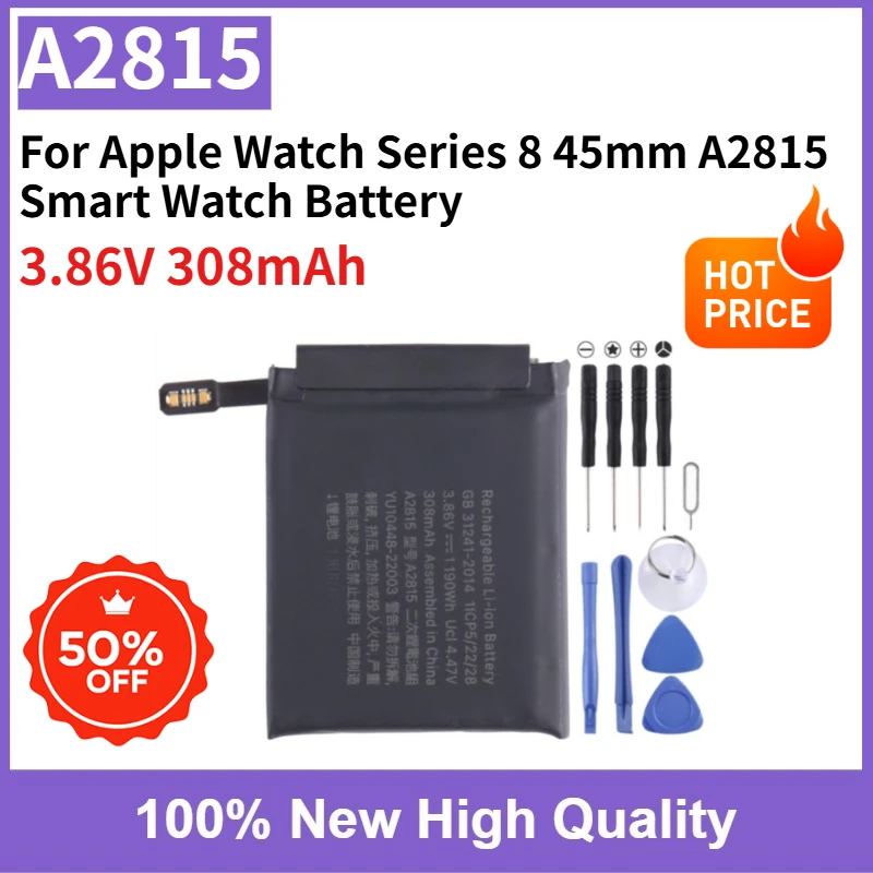

A2815 3.86V 308mAh Brand New 0-Cycle Replaceable Battery For Apple Watch Series 8 45mm A2815 Smart Watch Battery Large Capacity