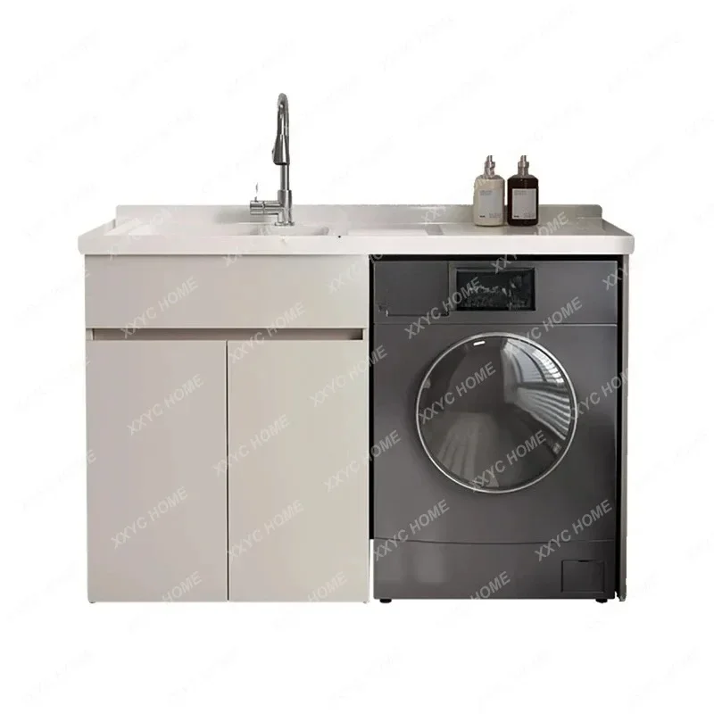 Meuble de rangement pour machine à laver de balcon, avec lavabo intégré et autres fonctions