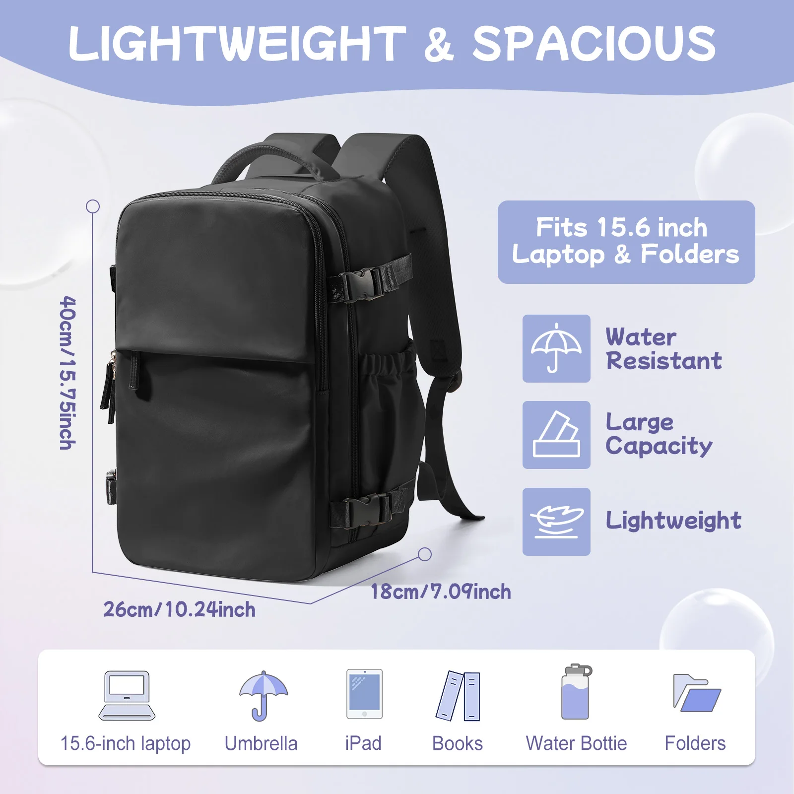 Waterproof Nylon Laptop Backpack Outdoor Hiking Travel Backpack Cabin Backpack Airplane Carry-On Bag Wizzair 40x30x20, Washable