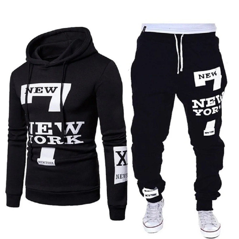 Klasik Hoodies pantolon setleri New York erkek eşofman rahat kazak Sweatpants takım elbise numarası baskılı kapşonlu spor