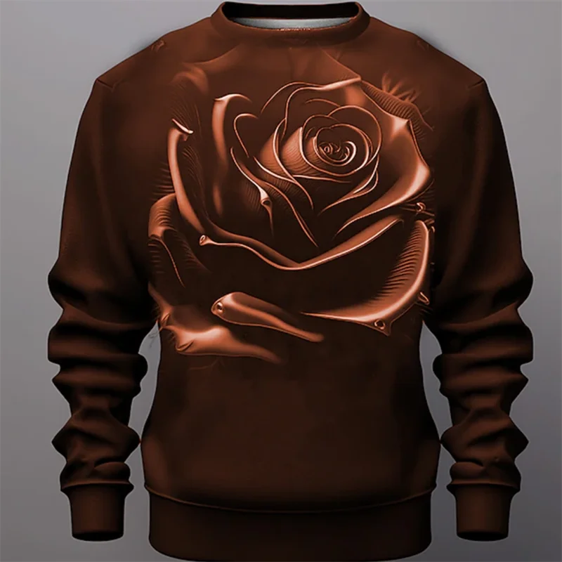 Moletom de manga comprida padrão rosa, pulôveres estampados em flores 3D, streetwear casual, roupas masculinas extragrandes, tendência de outono, moda