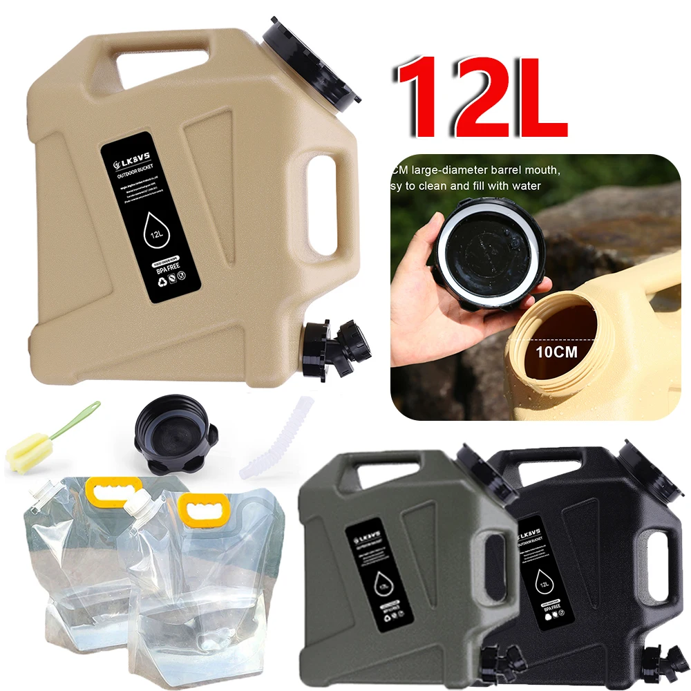 

12L Outdoor Water Bin Portable Water Carrier with 2 Collapsible Water Bag No Leakage Water Container Jug for Camping Fishing