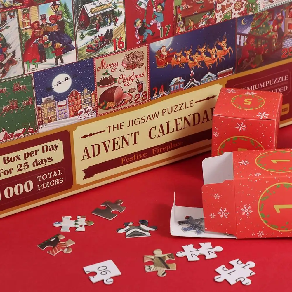 

Новогодний адвент-календарь-головоломка на 1000 элементов, 24 коробки, мультяшные рождественские пазлы, подарочная коробка-календарь на Рождество
