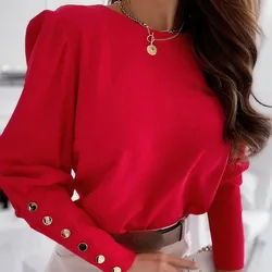 2024 Spring Summer New Fashion Women's Closing Crew Neck Solid Color Buttons Design Top