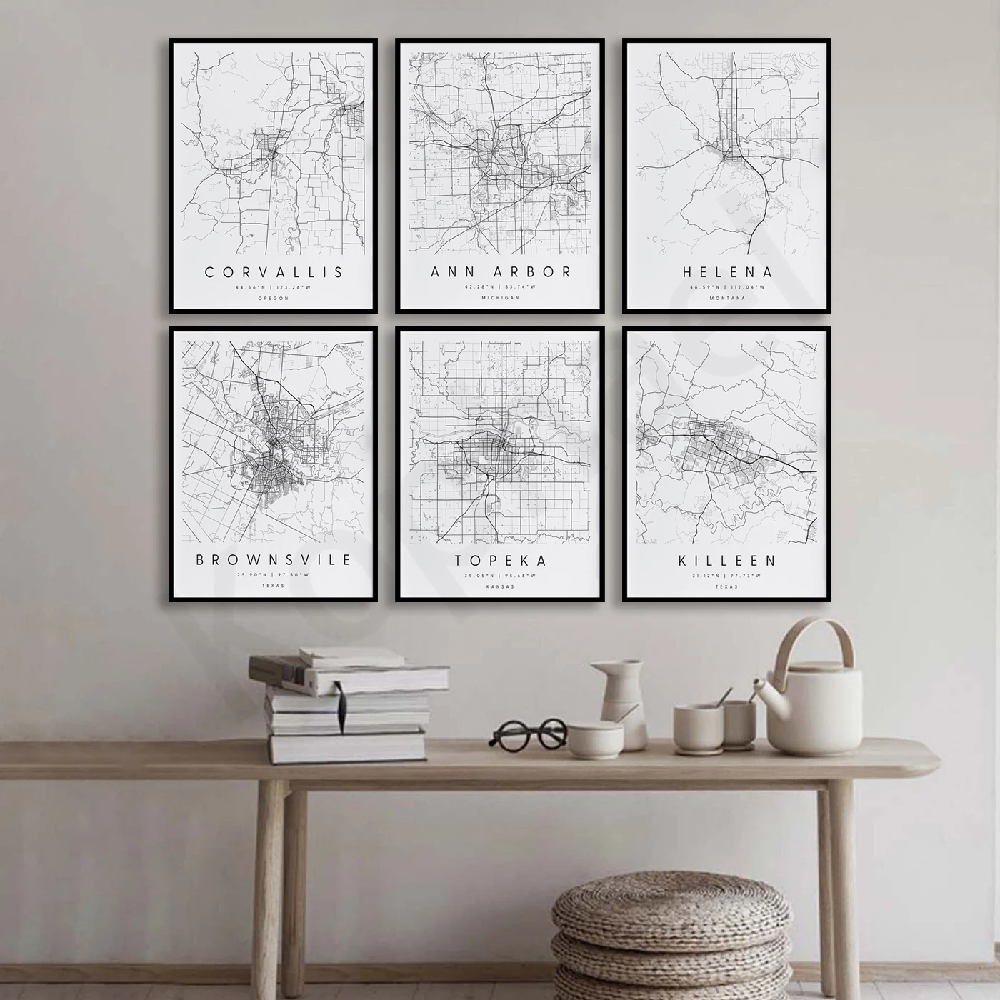 Killeen Brownsville Topeka Cambridge Charlottesville Concord Lakeland Stanford Abilene Ann Arbor Corvallis . City Map Poster