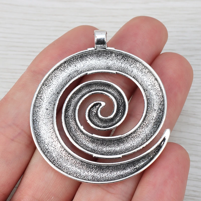 5 x Large Spiral Swirl Pattern Charms Pendants for Necklace Jewelry Making Findings 52x45mm