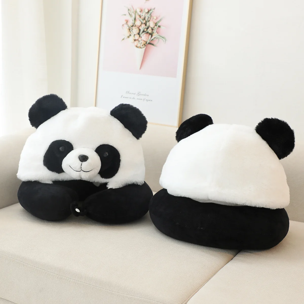 Creative Cartoon Panda Pillow U-shaped Pillow Office Napping Artifact Travel Plane Portable U-Pillow Neck Pillow Hoodie Gift