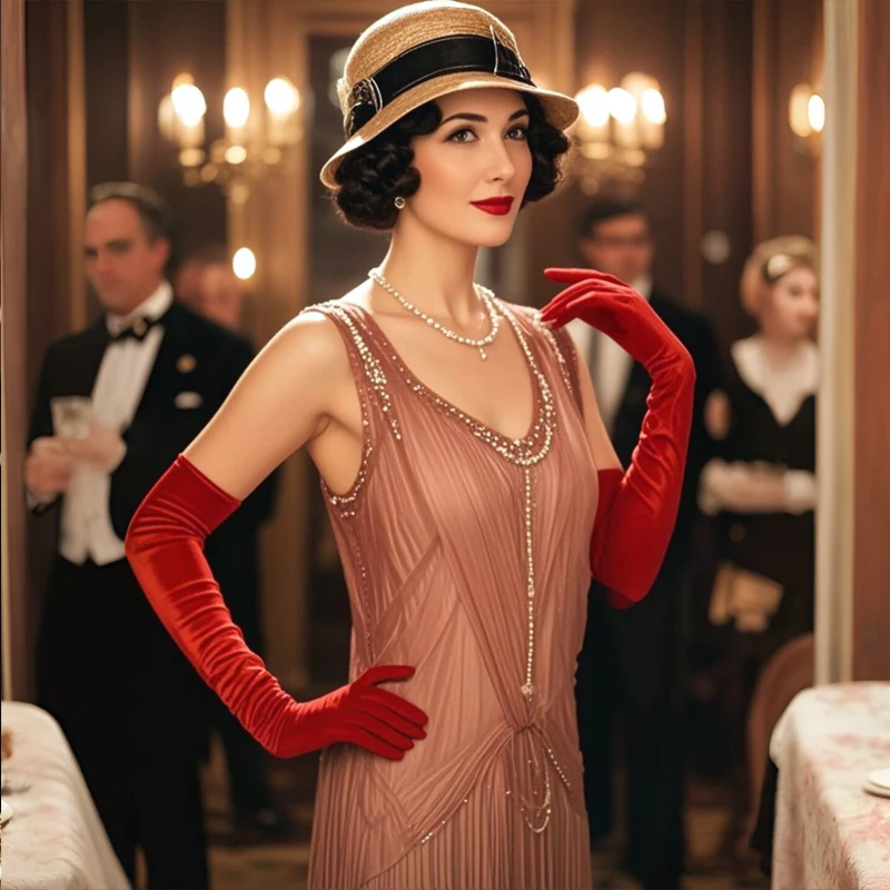 1920年代のレトロスタイルのブラックスパンデックスロンググローブ（約 21 インチ) 大人用 - パーティー、ステージパフォーマンス、コスプレアクセサリー