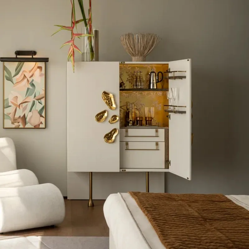 High-end solid wood wine cabinet dining side cabinet light luxury designer villa luxury home storage storage side cabinet