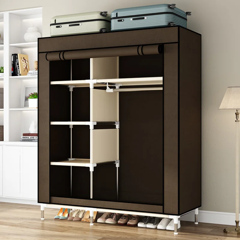 Portable Wardrobe, Wardrobe with 6 Shelves and Hanging Rods, Bedroom Storage Storage, Non-woven Cover, Brown Bedroom Closets
