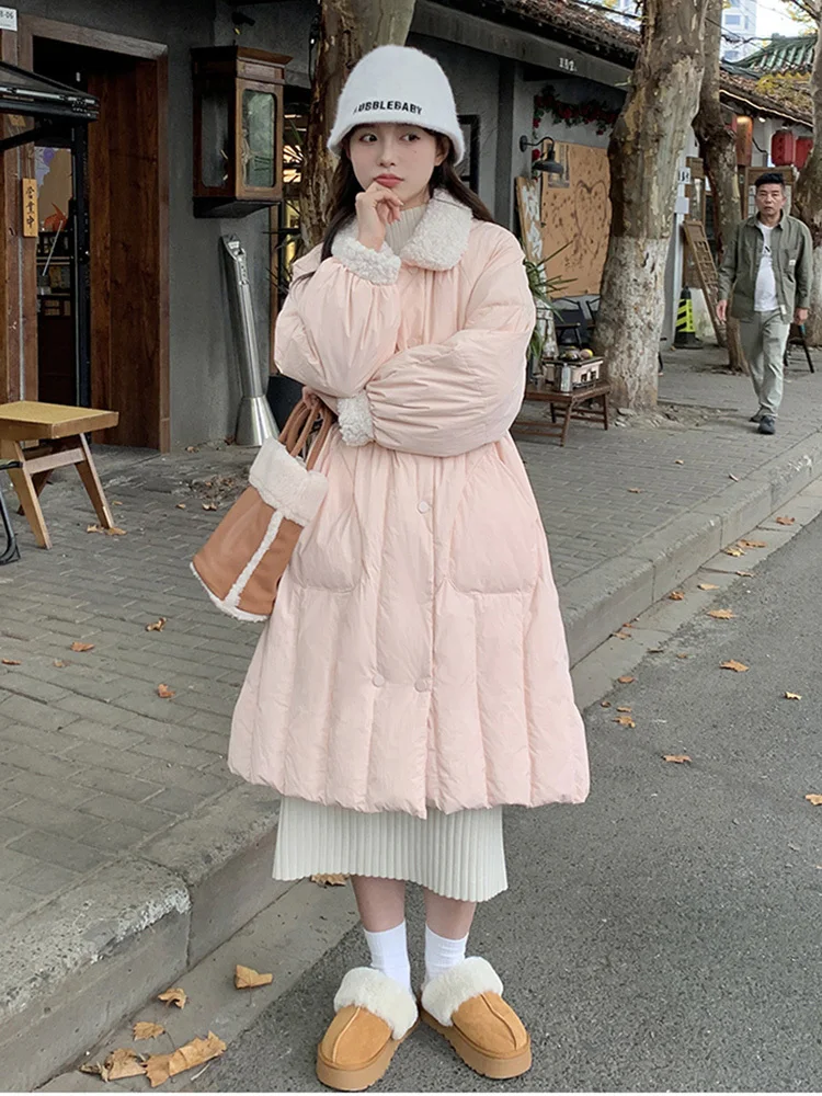 LANMREM Fashion Cotton Coat For Women 2024 Winter New Lapel Single Breasted Block Color Gathered Waist Warm Clothing 2Z2789