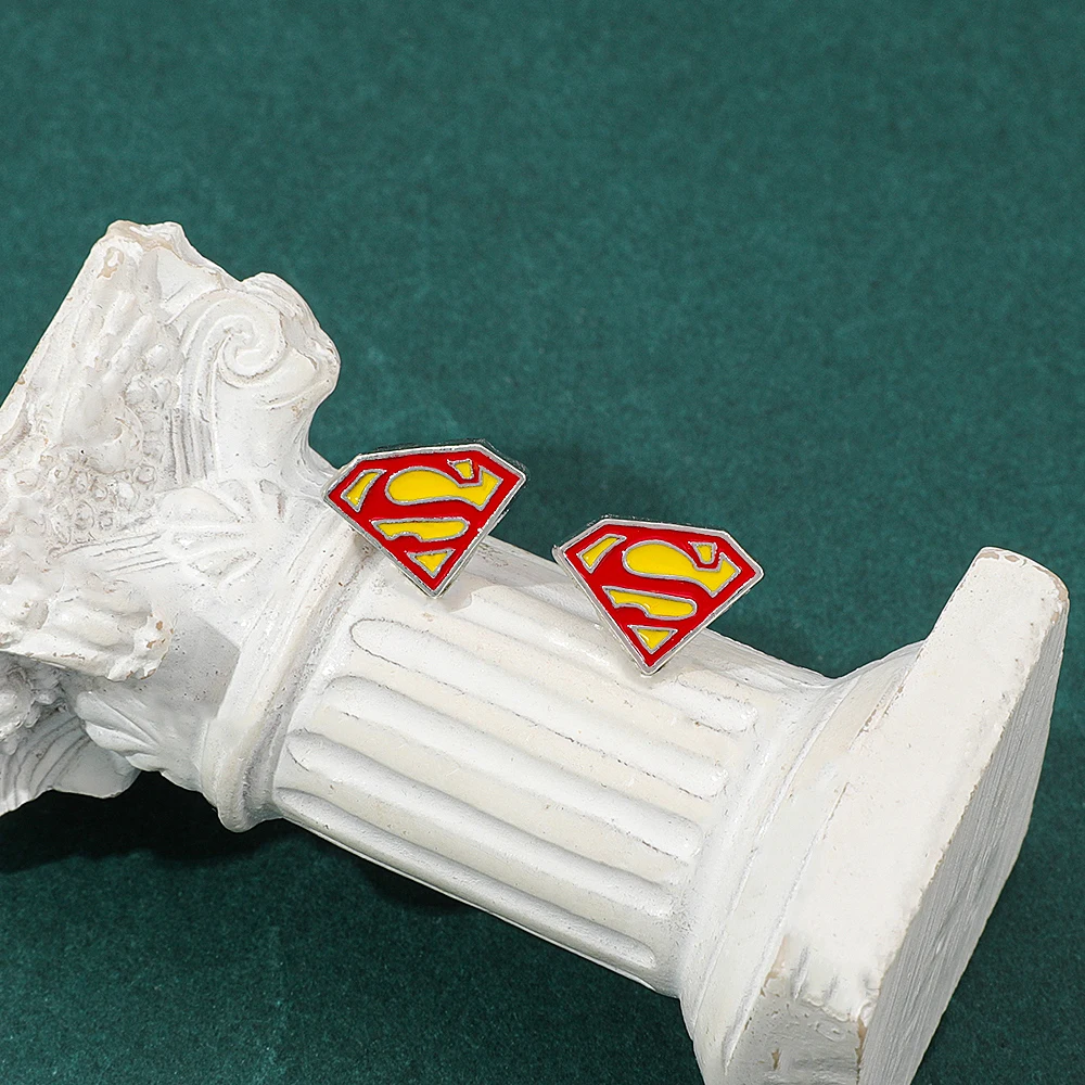 Superhero Movie Figure Logo Metal Ear Studs Fashion Charm Earrings for Women Jewelry Accessory Personality Gift