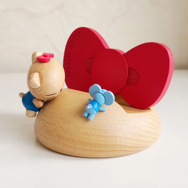 

Sanrio Cartoon Hello Kitty Creative Solid Wood Mobile Phone Mini Holder Desktop Model Ornaments Toy Children Birthday Presents