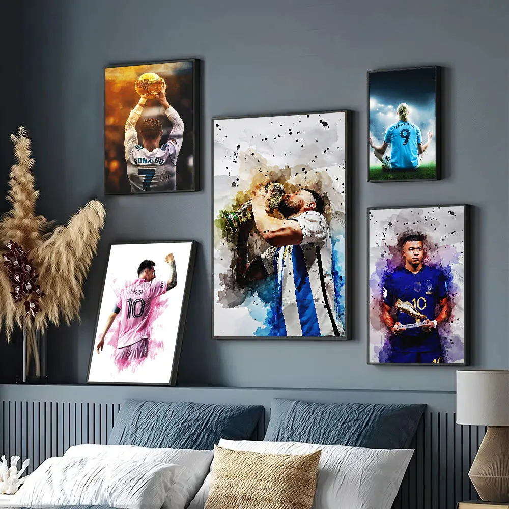Watercolor Soccer Star Wall Art Poster Dorm Room Home Decor Pop Canvas Painting Mural Collection Picture Print Artwork