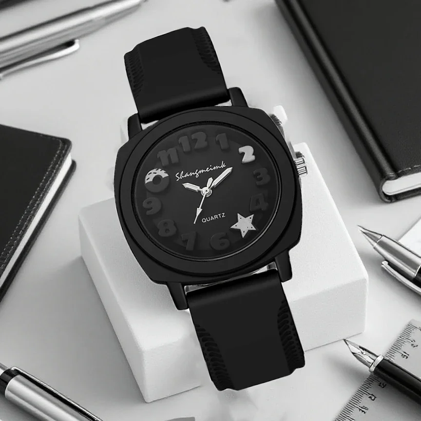 Fashion Silicone Band Women Quartz Watches Set Casual Arabic Dial Wristwatch for Girls Clock Reloj Hombre