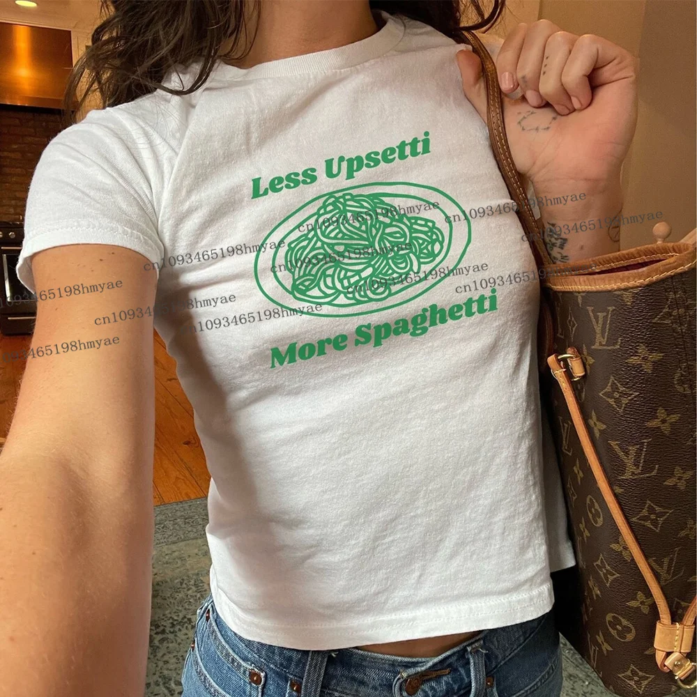 

Футболка Flirty Les Upsetti More Spagetti 2000-х годов, укороченная футболка в стиле Y2K, мягкая футболка для девочек, женская модная модная одежда