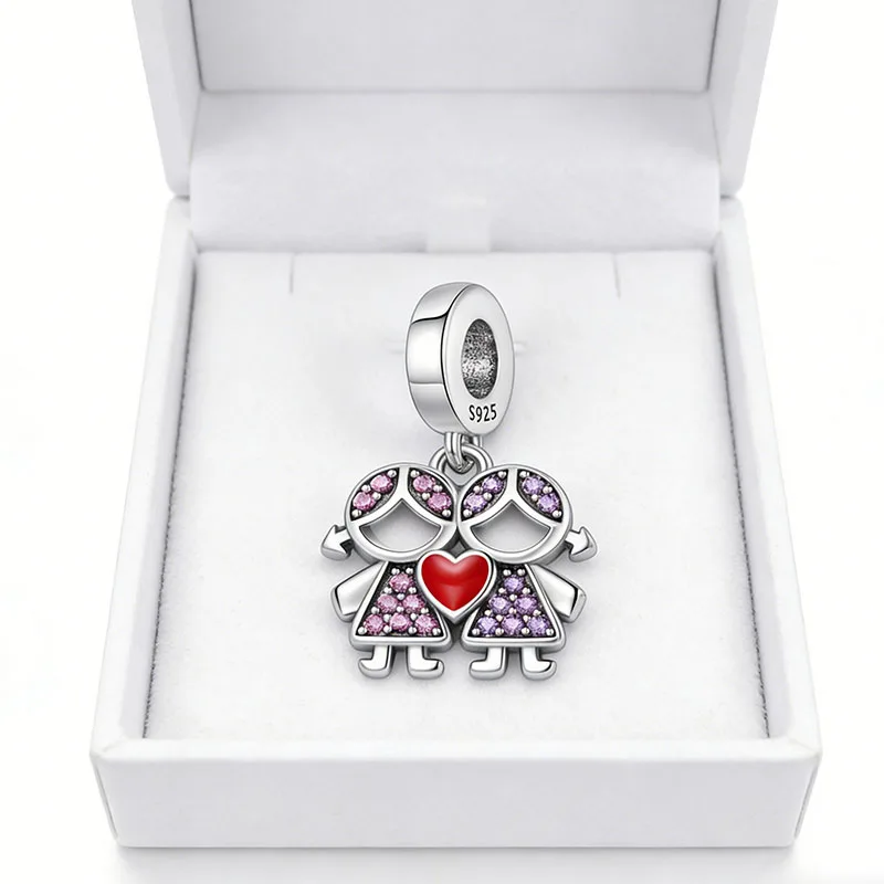 

Подвеска-шарм из стерлингового серебра 925 пробы «Сестры-сердечки», подходит для оригинального браслета 3 мм, для самостоятельного изготовления, изысканный подарок для женщин на день рождения или вечеринку