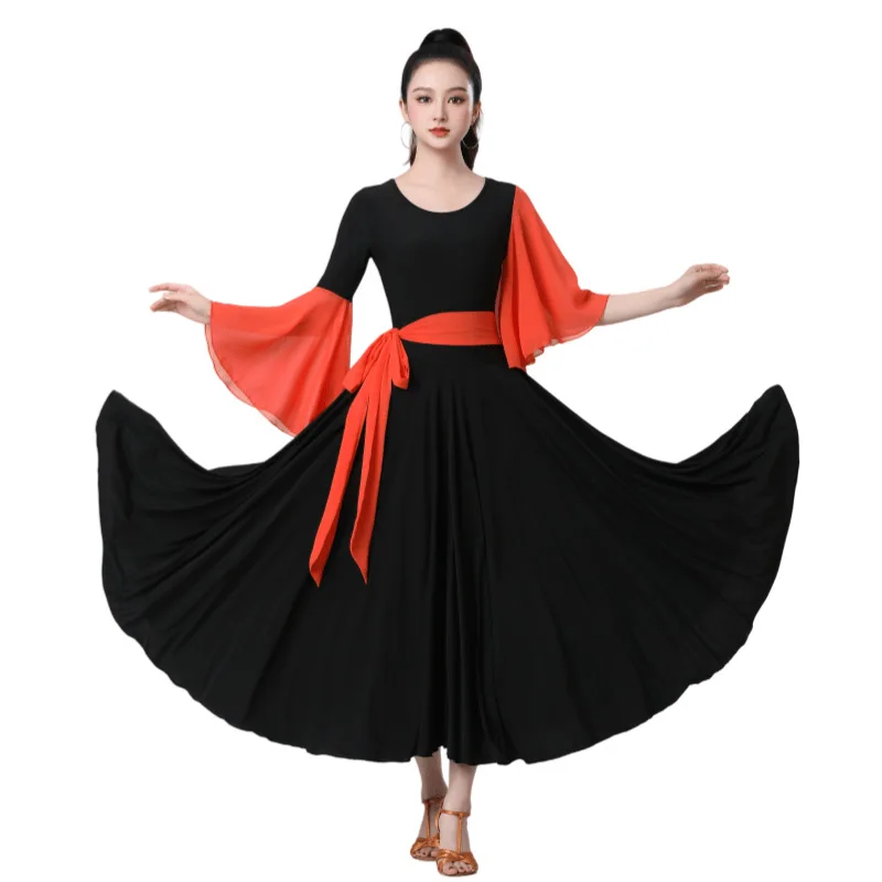Elegante e confortável dança latina fluindo desempenho traje equipado e versátil vestido de baile de dança quadrada vestido de emagrecimento