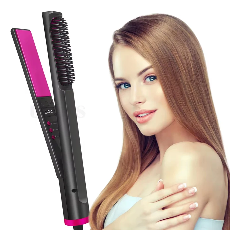 

Hair Straightener Curler, 3 in 1 Flat Iron Hair Straightener With Built-in Hot Brush, 30s Fasting Heating & 10 Temp Settings