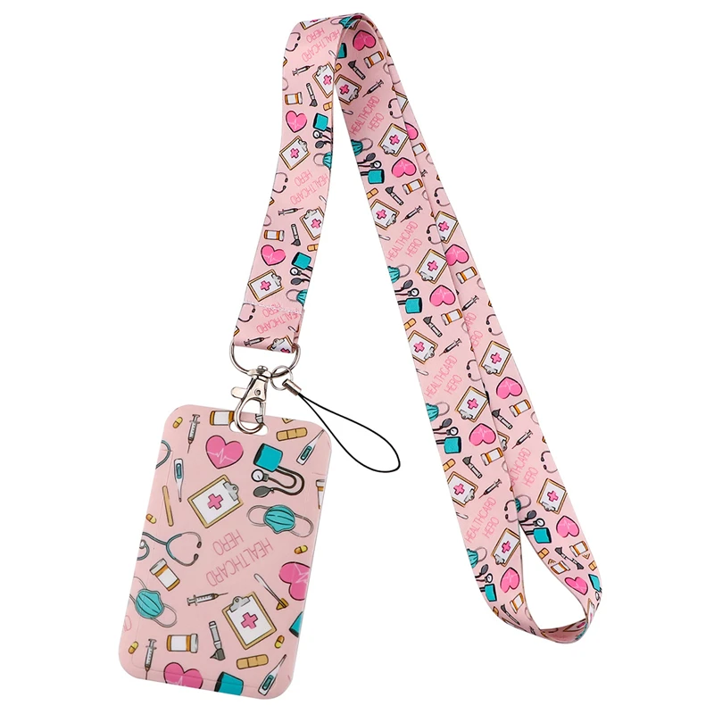 Pink Doctor Nurse Neck Strap Lanyards ID badge card holder keychain Mobile Phone Strap Gift Ribbon webbing necklace Decorations