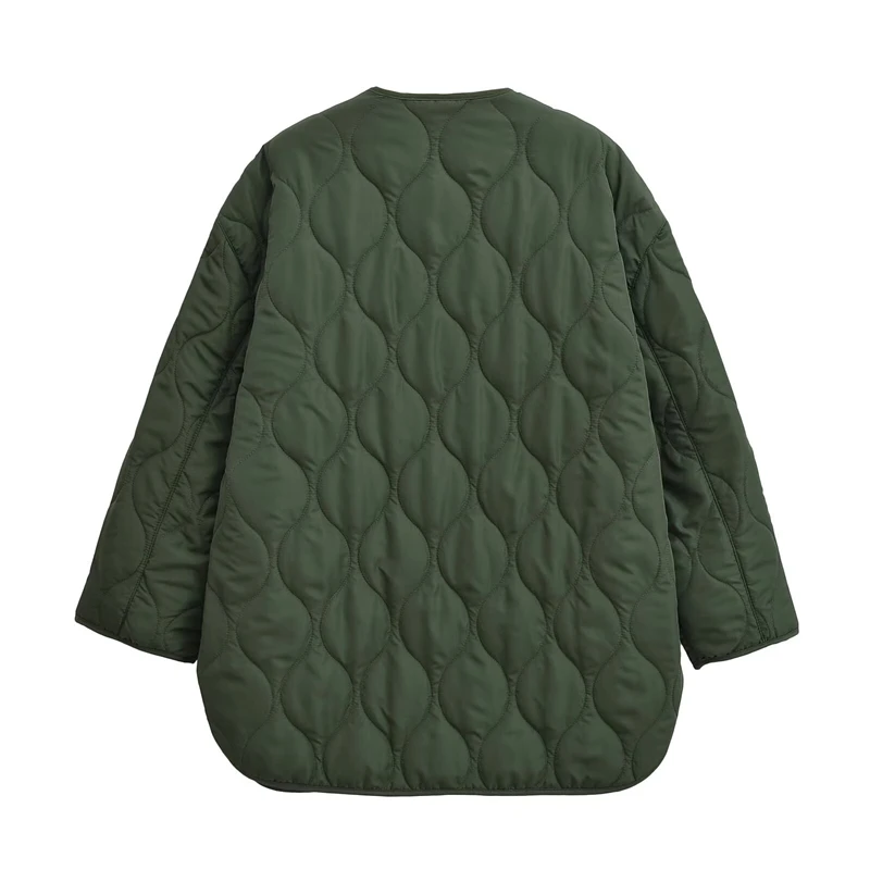 EllYANEllTIAN-Veste en Coton Matelassé Vert Foncé pour Femme, Style Unisexe, Blazer Surdimensionné à Fermeture Éclair, Nouvelle Collection Automne Hiver 2024