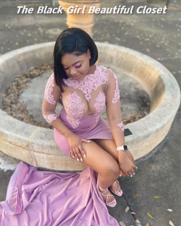 Pink Sexy Cocktail Dresses 2024 Black Girls Applique Sequins Birthday Party Dresses Sexy See Through Slit Dresses