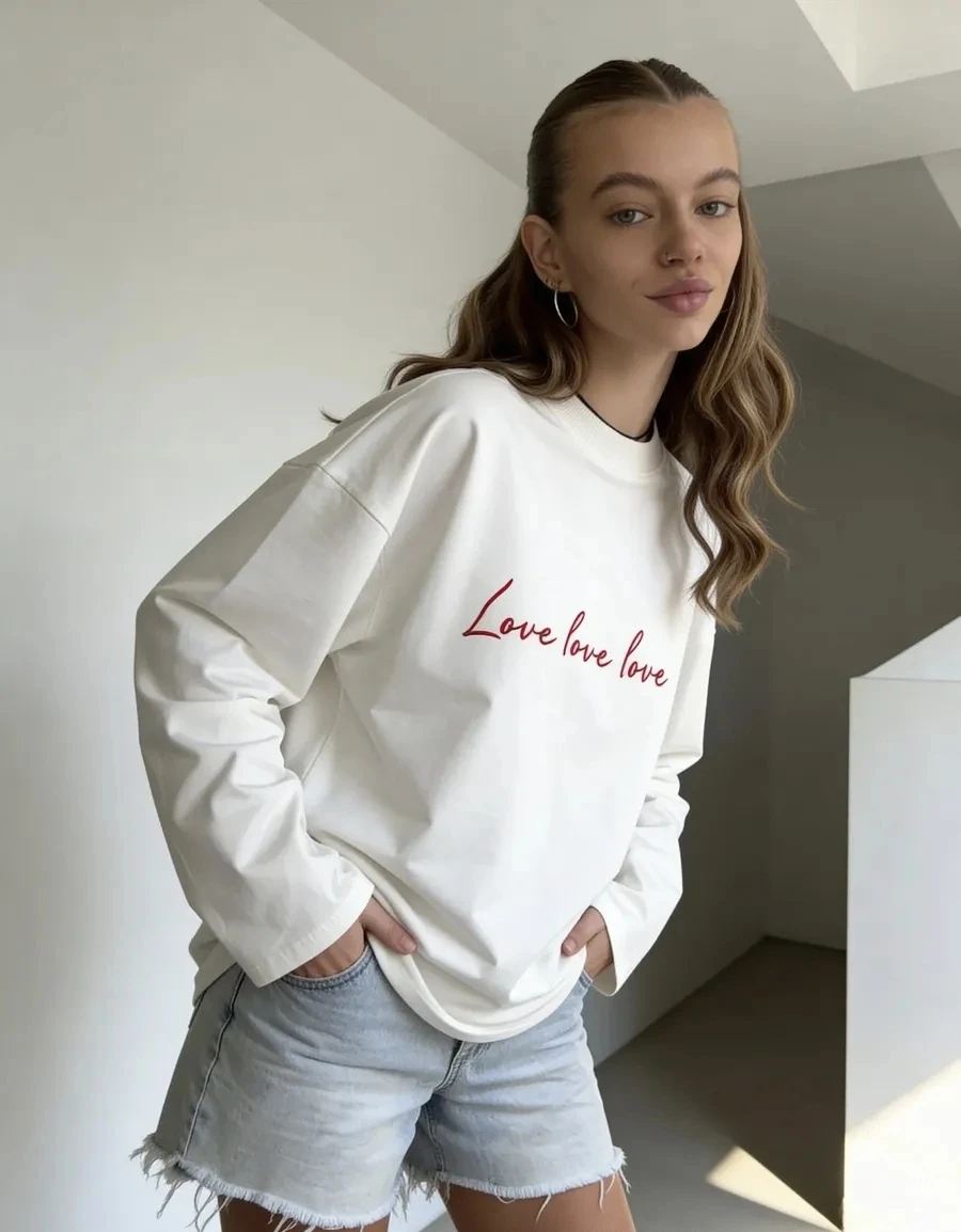 Loose Long Sleeve T-Shirt Casual Letter Print Comfortable Cotton Women's round Neck Sweatshirt Absorb Sweat Spring Summer