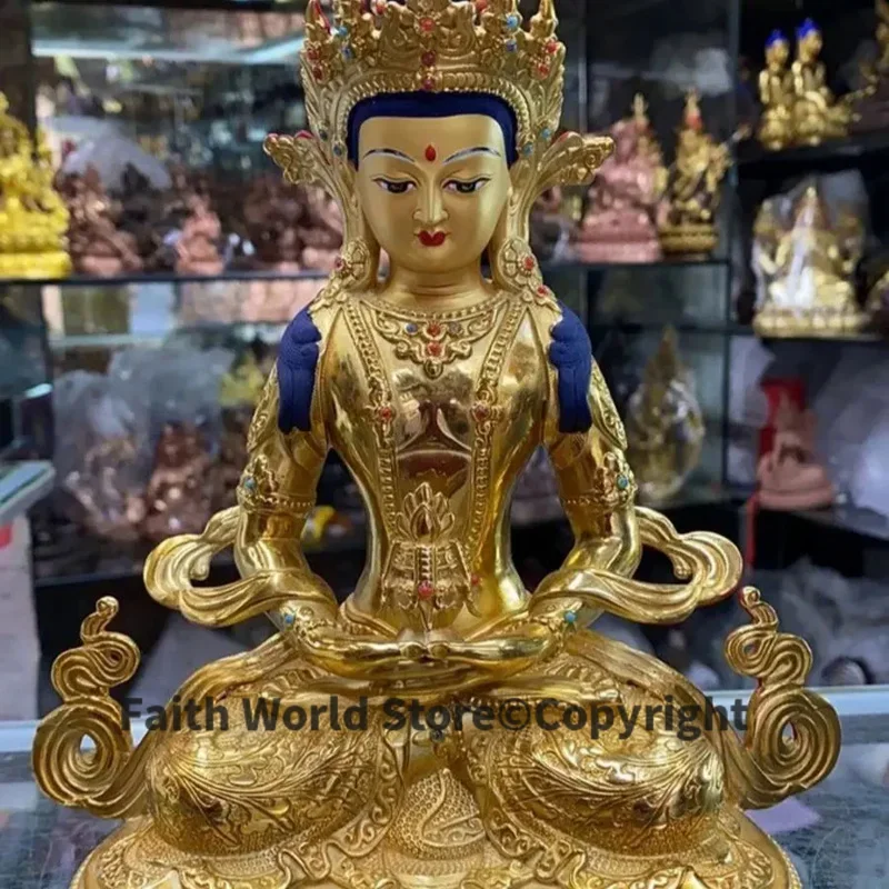 Tibet Nepal Buddhism high grade gilding brass Amitayus tathagata RULAI Buddha statue home temple bless safe healthy good luck