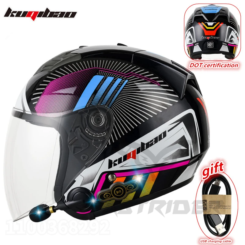 

Kuqibao Motorcycle Helmet Electric Motorcycle Half Helmet casco moto helmet motorcycle with bluetooth DOT Certification