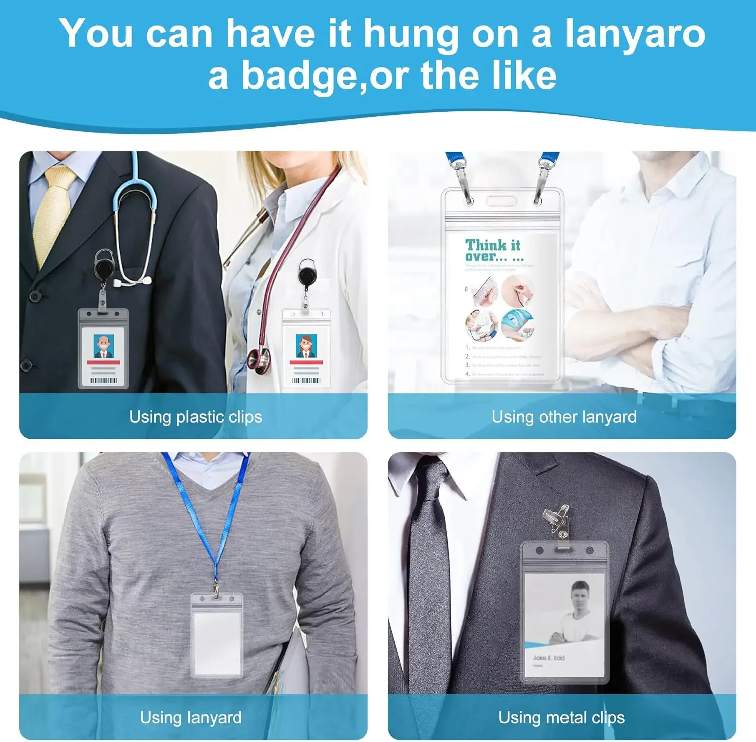 50/20/10PCS Transparent Name ID Badge Holder Waterproof Thick Vertical Business Card Holder Protectors with Resealable Zip image 6