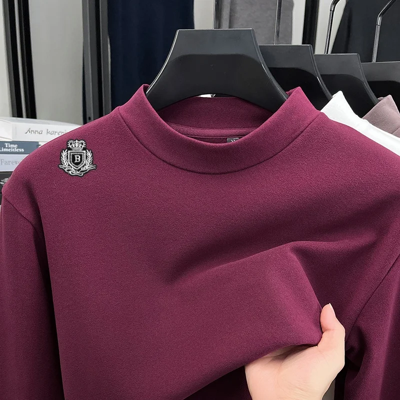Autumn Men's Shoulder Embroidery Style Long Sleeves German Velvet Base Fashionable T-Shirt Casual and Fashionable Men's Clothing