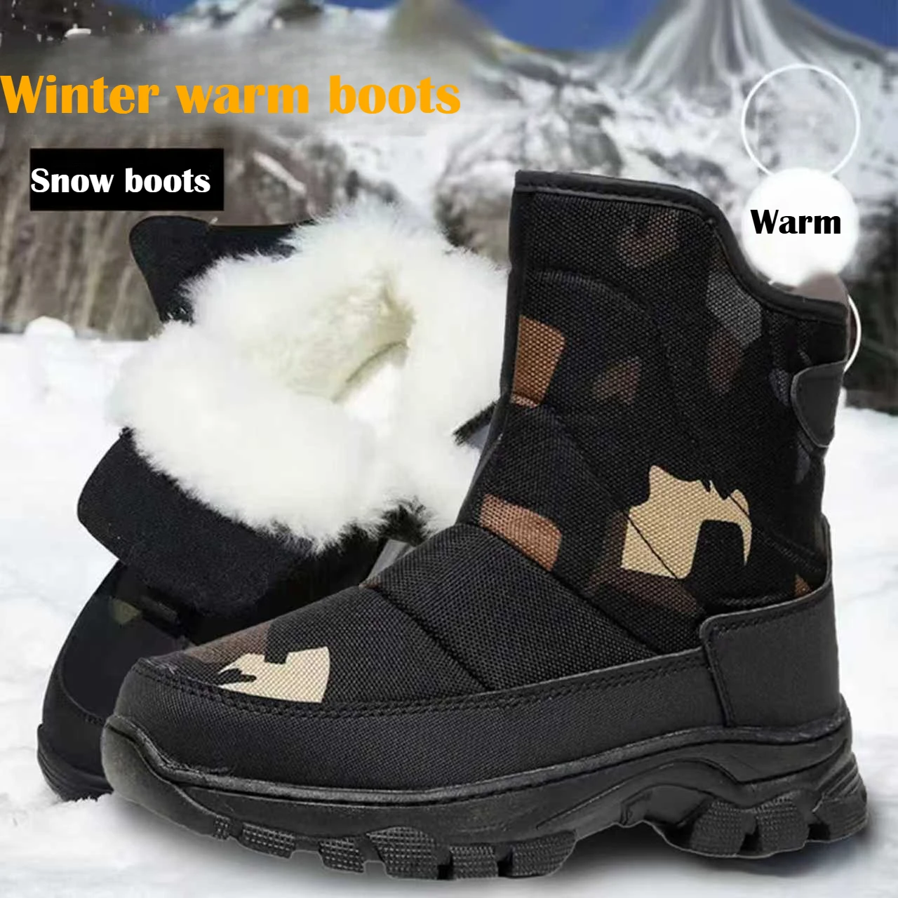 

Thickened Fleece Lined Snow Boots for Men Winter Outdoor Travel Mountain Climbing Warm Anti-Slip Snow Proof Large Cotton Shoes