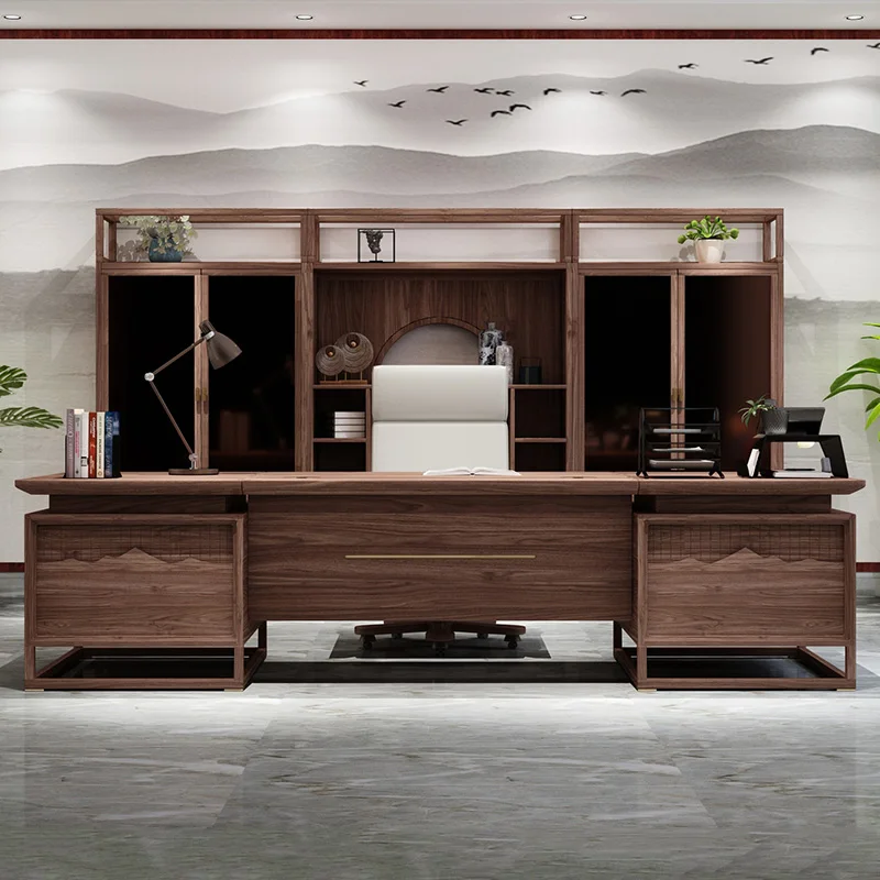 New Chinese Modern Office Desk Unique Design Boss Light Luxury Office Desk High Quality Executive Escritorio Office Furniture
