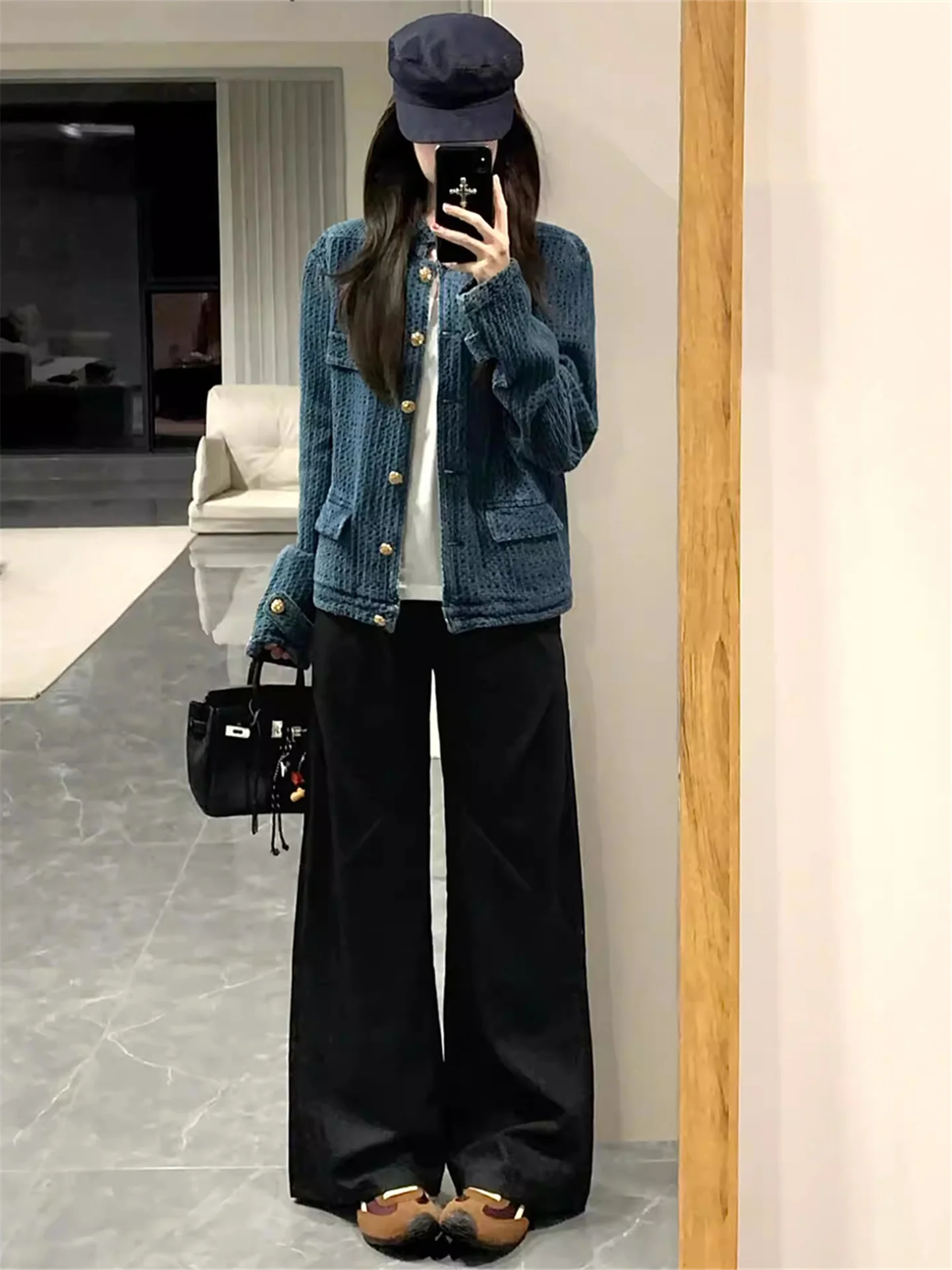 

Американские ретро-джинсы с высокой талией и широкими штанинами для женщин, весенние, свободные, струящиеся, стройнящие, длинные, в пол, повседневные, из хлопка