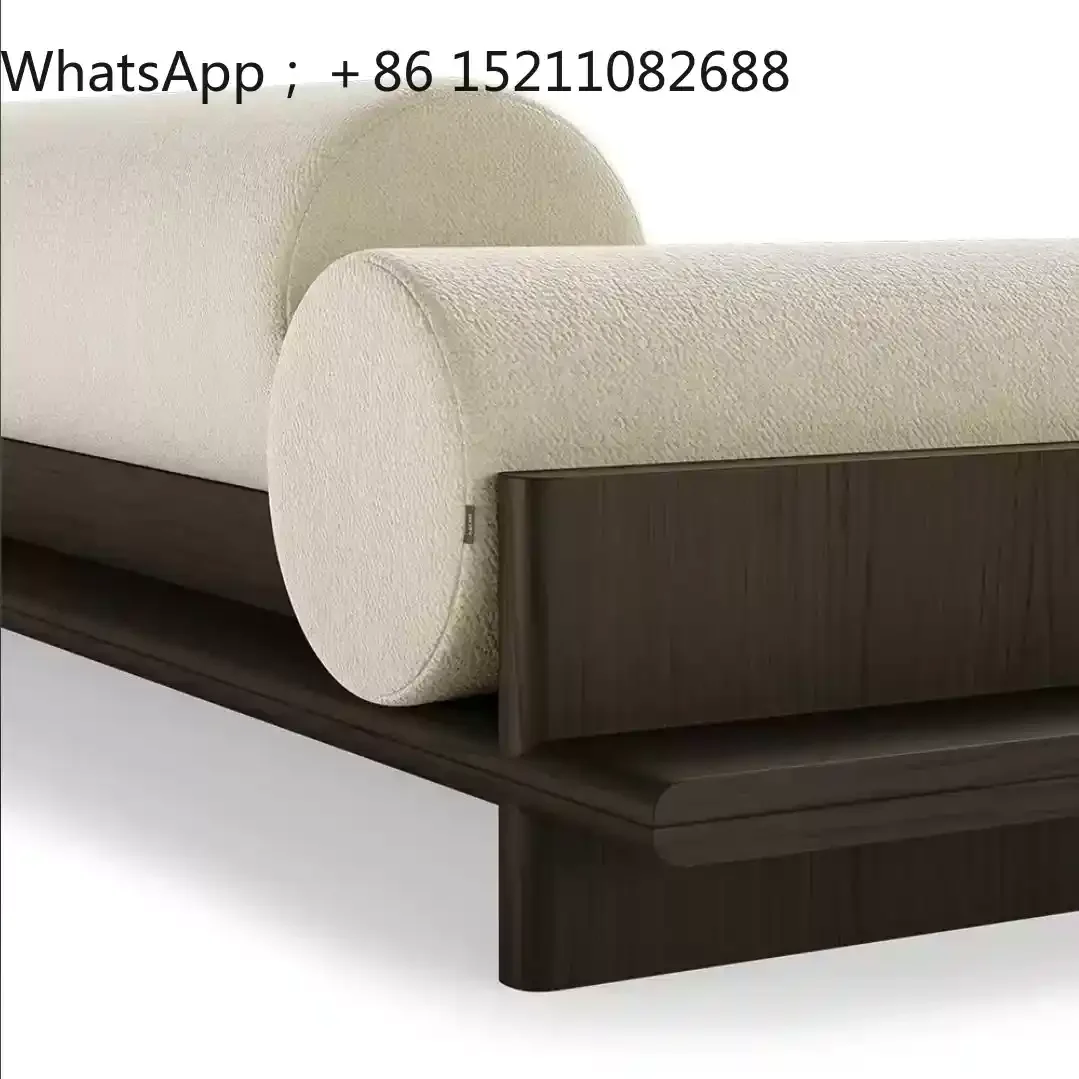 LLY solid wood fabric sofa small apartment living room modern simple wabi sand wind three-person straight row sofa