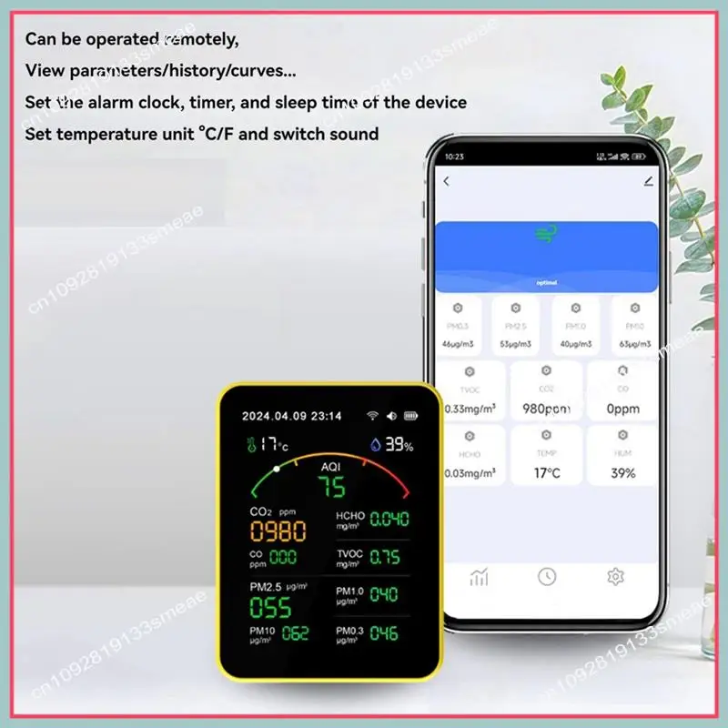 N94R Tuya Wifi 15 en 1 Detector de calidad del aire portátil para el hogar PM0.3 PM1.0 PM2.5 PM10 CO CO2 TVOC HCHO reloj probador