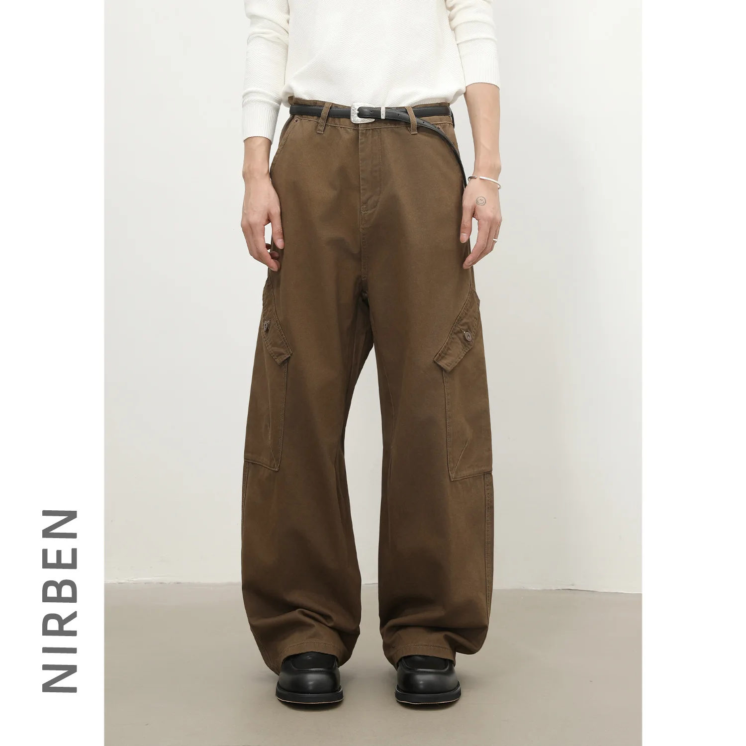 Denim American Retro Pure Cotton Multi-pocket Overalls Men's Loose Straight Casual Pants Trousers