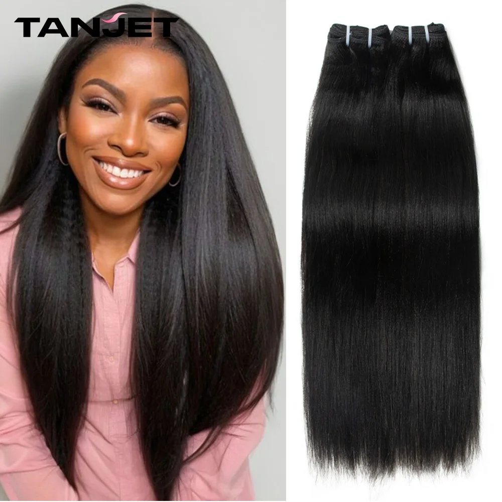 Straight Light Yaki Human Hair Weft Bundles Black Women Double Weft Yaki Straight Brazilian Remy Hair Natural Hair 100g/Bundle