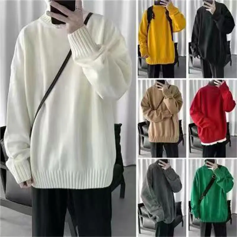 Solid Color Turtleneck Sweater 2023 Winter Wool Knit Pullovers Korea Style Loose Sweaters Oversize Men Clothing Harajuku Knitted