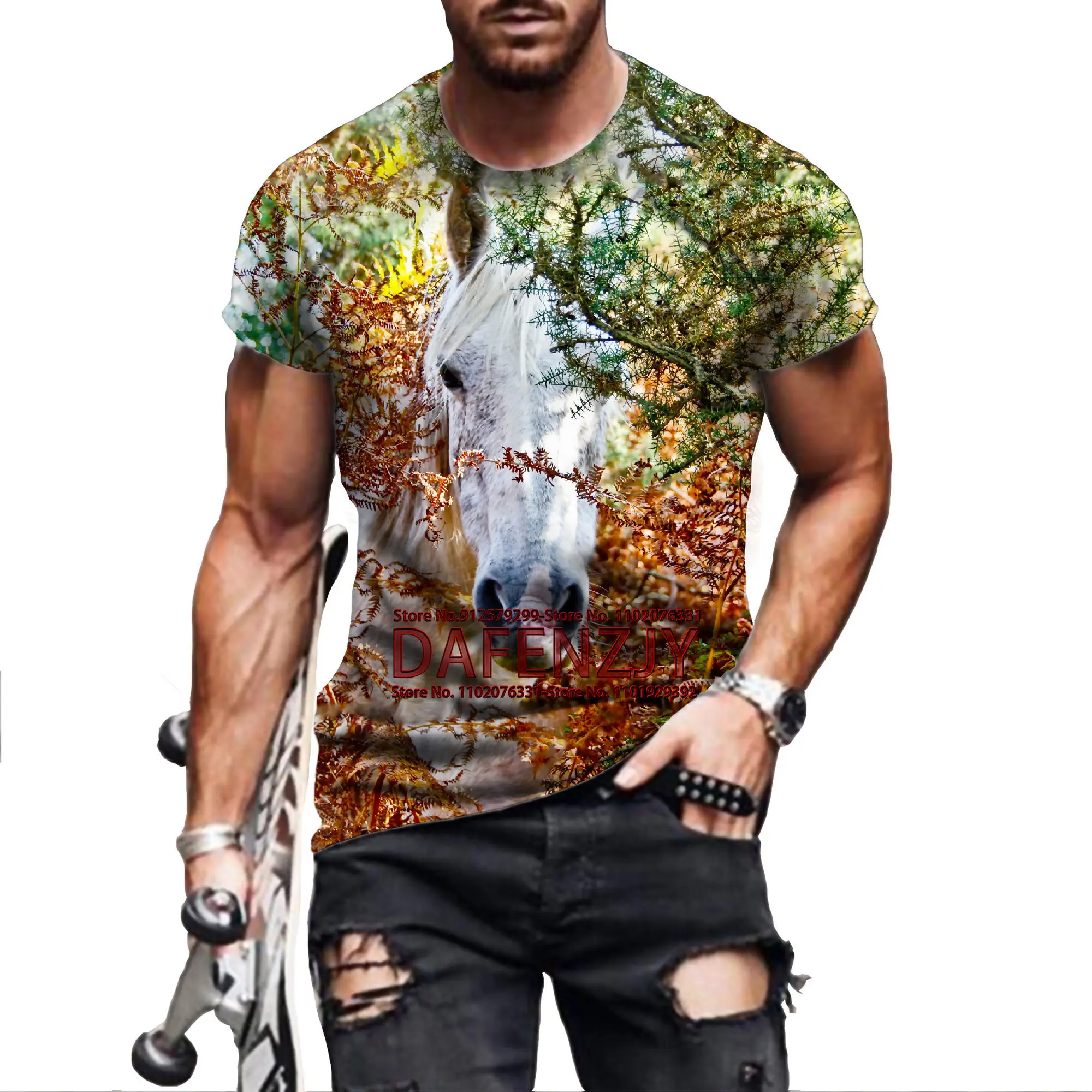 

Lovers Horse T Shirt Men's T-shirts Cool Animal Short Sleeve Camiseta 3d Print Tshirt