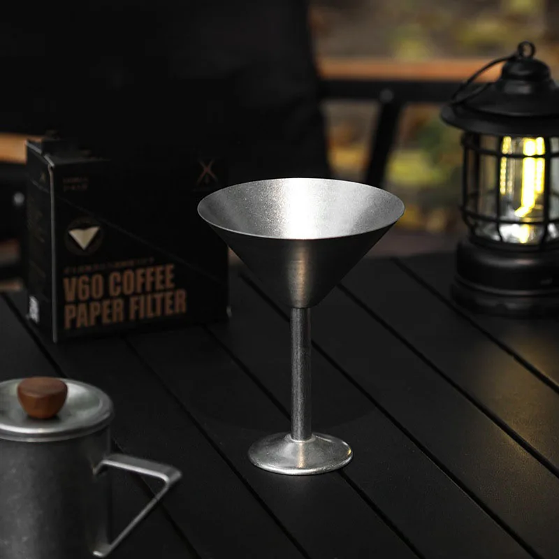 304 Stainless Steel Cocktail Cup Modern Style Bar Restaurant Retro Red Wine Champagne V-shape Triangle High Footed Cups