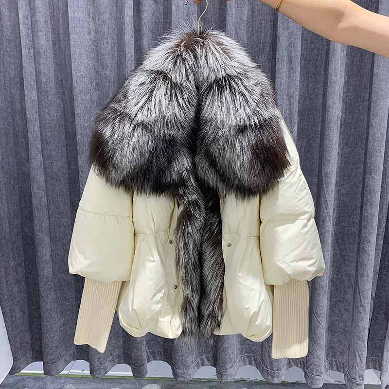 2022 Fashion New Autumn Winter Real Fox Fur Collar Thick Women Warm Coat 90% Goose Down Jacket Luxury Outwear New Female  Coat