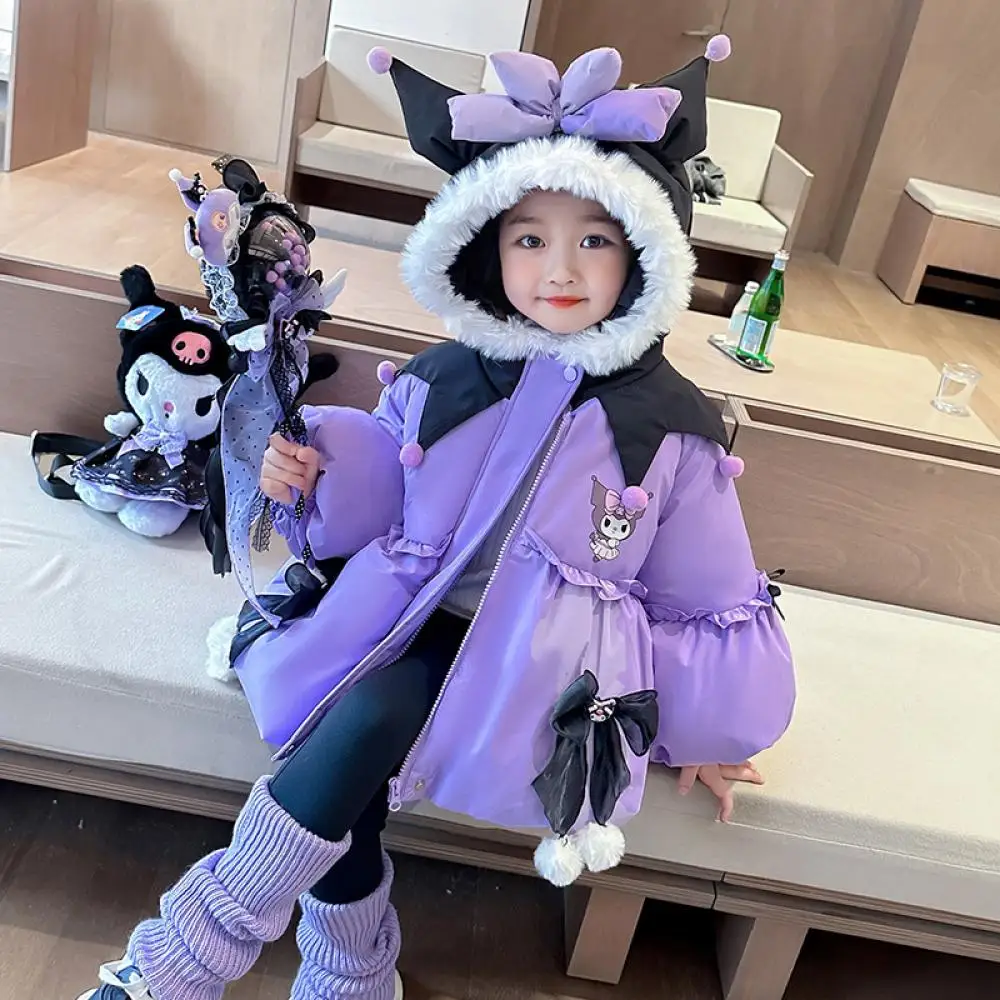 Sanrio Kuromi Girls Lolita Cotton Clothes Autumn Winter Add Cotton Coat Jackets Kawaii Cute Thicken Outwear Children's Clothing