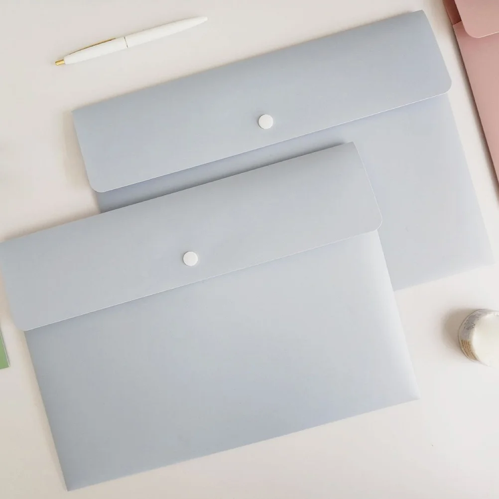 

2pcs File Folder A4 Transparent Pp Waterproof Document Pouch Smooth Holder For Office Home Storage Organizer Buckle Document Bag