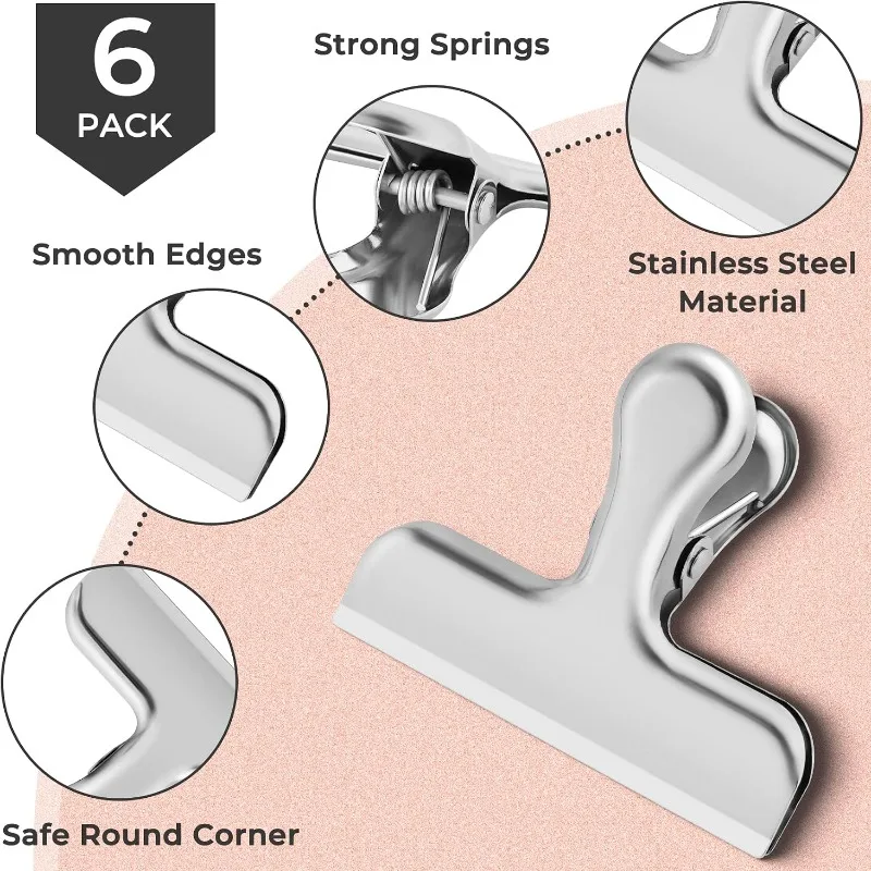6 Pack Chip Clips Bag Clips for Food Snack Kitchen Storage(Silver)