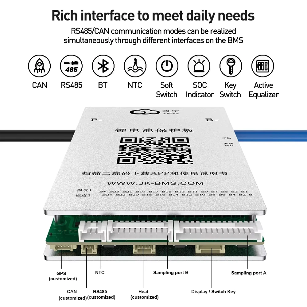 JIKONG Smart BMS B1A8S20P con 1A equilibrio activo calor puede RS485 3S ~ 8S 200A LiFePo4 Li-ion LTO batería inteligente JKBMS