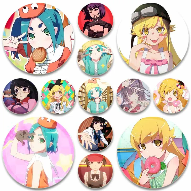 Anime Monogatari Series:Off & Monster Season Pins Oshino Shinobu Ononoki Yotsugi Cartoon Badges Round Reative Gifts Brooches