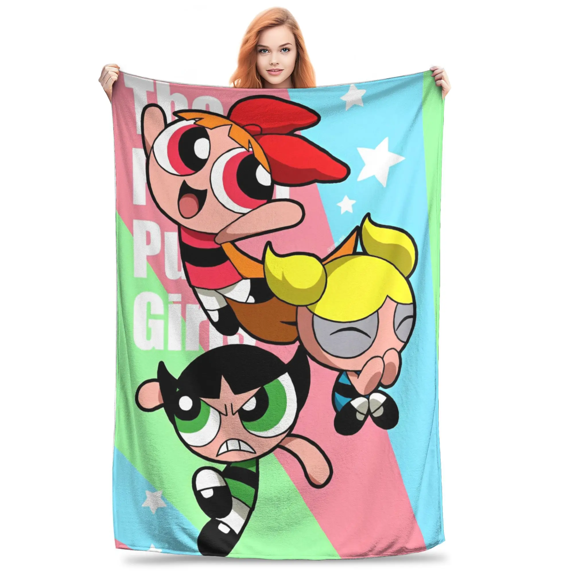 

Милые одеяла для девочек с героями мультфильмов P-Powerpuff, флисовые украшения, многофункциональные супер мягкие одеяла для кровати, спальни, одеяла