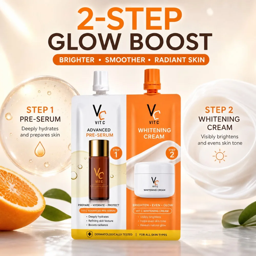 Vit C Skin Repair 100 2-Step Set Acne Pre-Serum & Whitening Cream Dark Spot Remover Fade Acne Scars Freckles Brightening